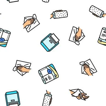 Paper towel roll kitchen vector seamless pattern Stock Illustration