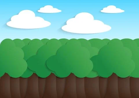 Paper tree sun and cloud on blue sky background Stock Illustration