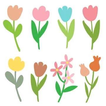 Paper Trendy Flat Flower Set Vector Illustration Stock Illustration