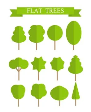 Paper Trendy Flat Trees Set Vector Illustration 스톡 일러스트