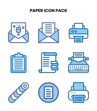 Paper Two Colour Set Icons Pack Stock Illustration