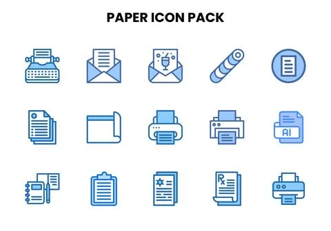Paper Two Colour Set Icons Pack Stock Illustration
