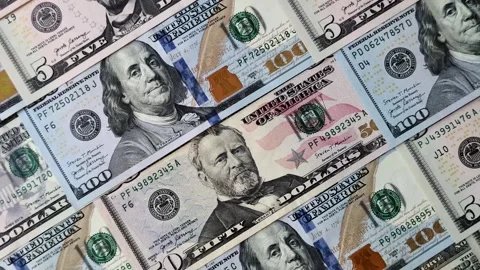 Paper US dollar bills of various denominations and cent coins as a business tool Stock Footage 338011937