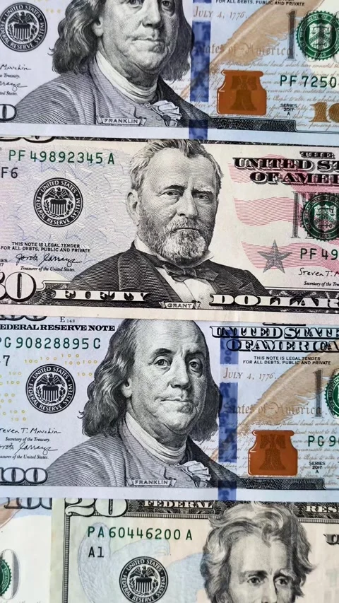 Paper US dollar bills of various denominations and cent coins as a business tool Stock Footage 338011981