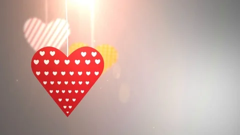 Paper valentine hearts falling down hanging on string white background Stock Footage 96285149