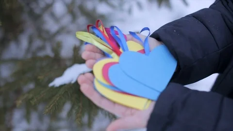 Paper valentines in hands Stock Footage 72314080