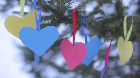 Paper Valentines swaying in the wind Stock Footage 71933320