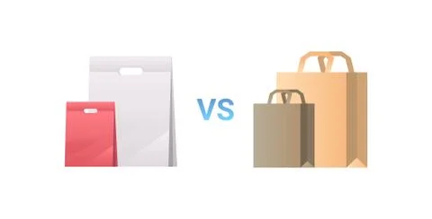 Paper vs plastic bags different packages packet handle icon zero waste concept Illustration