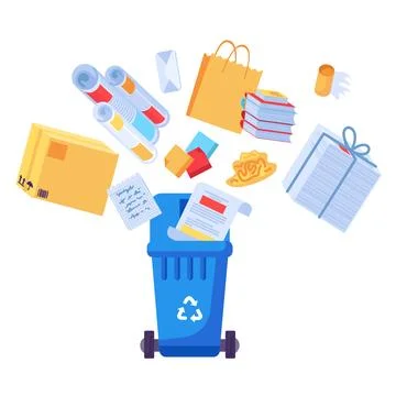 Paper Waste Recycling Cartoon Solid Container Stock Illustration