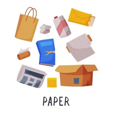 Paper Waste Sorting, Segregation and Separation of Garbage Vector Illustration Stockillustratie