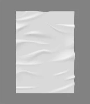 Paper wave wrinkled poster, vector realistic glued creased rectangle white sheet Stock Illustration