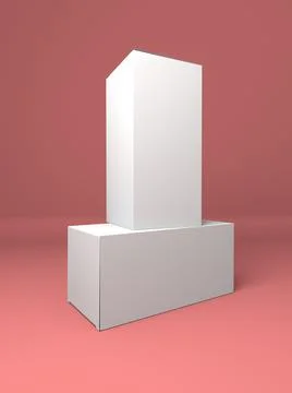 Paper white box 3D illustration mock up. Great for packaging design isolated on Stock Illustration