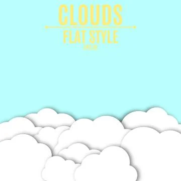 Paper white clouds with shadow. Light blue background for your projects. Em.. Stock Illustration