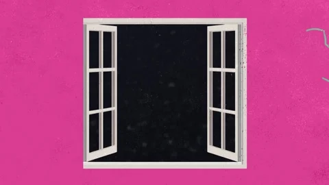 Paper Windows Opening onto Pink Wall and Dark Empty Space Stock Footage 346783093