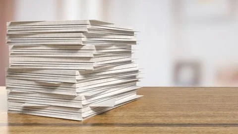 The paper on wood table for Background or Business concept 3d rendering. 스톡 일러스트