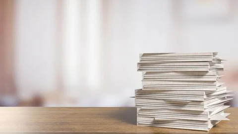 The paper on wood table for Background or Business concept 3d rendering. 스톡 일러스트