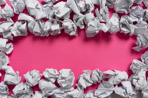 Paper Wraps Placed Around Important Informations. Wrinkled Notes Arranged All Foto stock