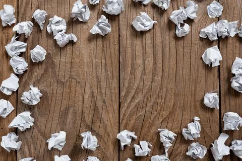 Paper Wraps Placed Around Important Information. Wrinkled Notes Arranged In Stock Photos