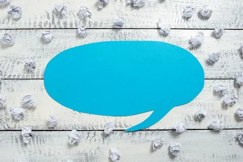 Paper Wraps Placed Around Speech Bubble With Important Information. Wrinkled Foto stock