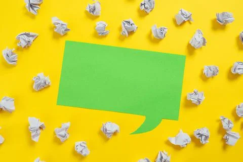 Paper Wraps Placed Around Speech Bubble With Important Information. Wrinkled Stock Photos