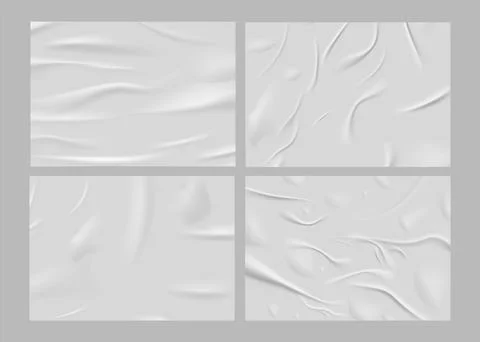 Paper wrinkled poster flyer vector set, glued wrinkles rectangle white blank Stock Illustration