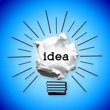 Paperball light bulb on blue background - idea, creativity concept 스톡 일러스트