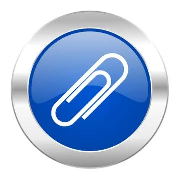 Paperclip blue circle chrome web icon isolated. Stock Illustration