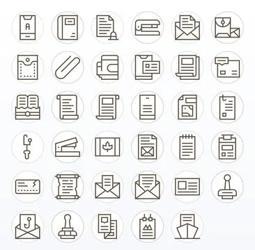 Paperclip Modern Vector Collection with 35 Regular Line Retina Ready Editab.. Illustrazione stock