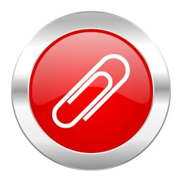 Paperclip red circle chrome web icon isolated. Stock Illustration