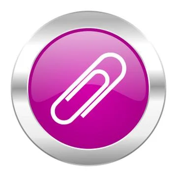 Paperclip violet circle chrome web icon isolated. Stock Illustration