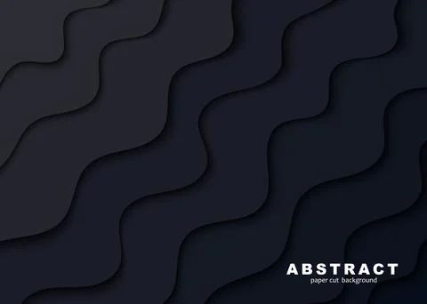 Papercut abstract wave black shape background. Layered backdrop with dark grey Stock Illustration