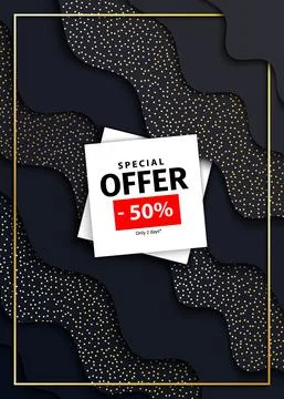 Papercut abstract wave black shape background with gold dots with gold dots Stock Illustration