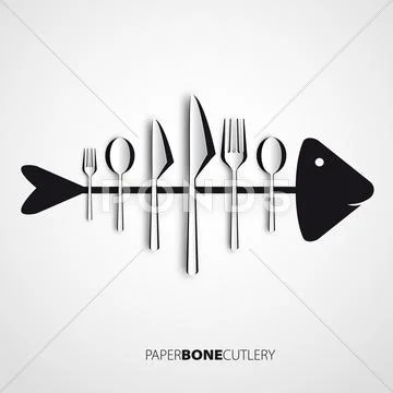 Papercut bone fish cutlery, spoon, knife, fork Stock Illustration