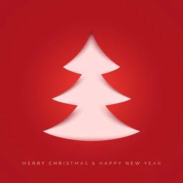 Papercut Christmas tree on a red background. Simple New year background. Desi Stock Illustration