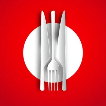 Papercut fork and spoon on background, design card 스톡 일러스트
