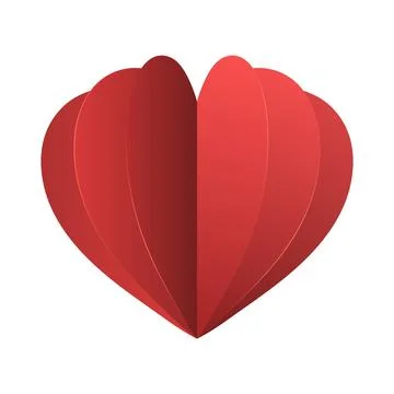 Papercut Red Heart Icon Vector Illustration. 3D Paper Craft Isolated Love Symbol Stock Illustration