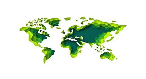 Papercut Style 3d World Map Stock Illustration