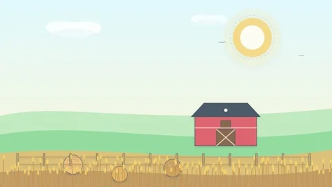 Papercut style rural scenery loop with red barn, agriculture field 스톡 동영상 347652843