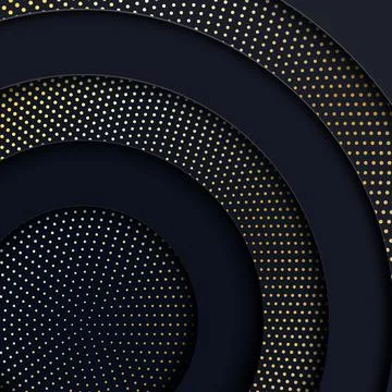 Papercut vector abstract circle black shape and golden dots background. Layered Stock Illustration