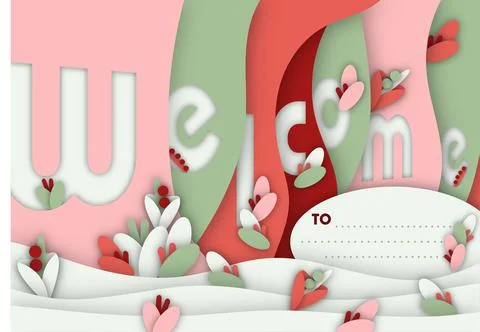 Papercut welcom background Digital craft style paper, posters, vector 012 Stock Illustration