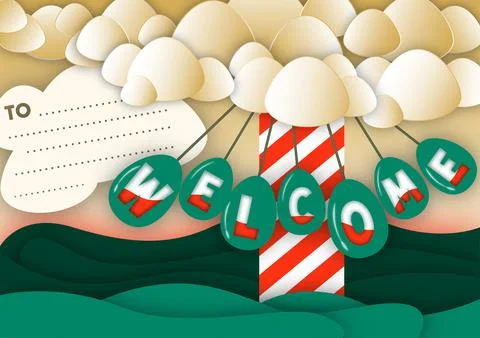 Papercut welcom carousel background Digital craft style paper, posters, vecto Stock Illustration