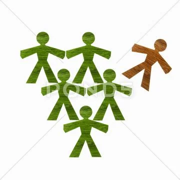 Papercuts, paper cut out figures representing people. five green and one brow Stock Illustration