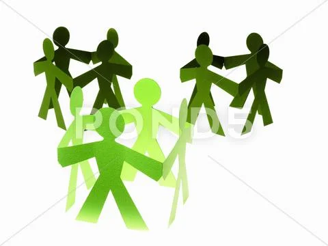 Papercuts, paper cut out figures representing people with joined hands. Stock Illustration