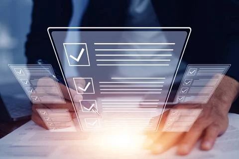 Paperless concept, e-signing, electronic signature, document management. A... Stock Photos
