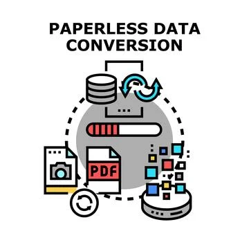 Paperless data conversion process for digital archiving Stock Illustration