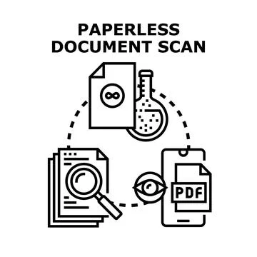 Paperless document scan digitizing information process Illustrazione stock