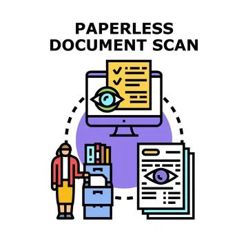 Paperless document scan system for digital archiving Stock Illustration