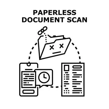 Paperless document scan workflow digital transformation 스톡 일러스트