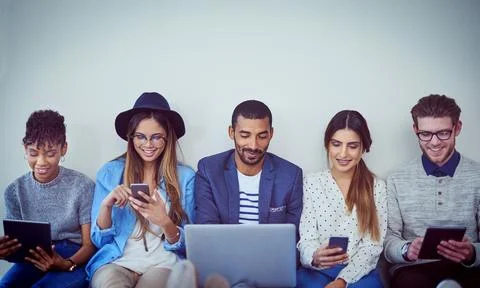 Paperless, interview and group of people for opportunity, application or test Foto stock