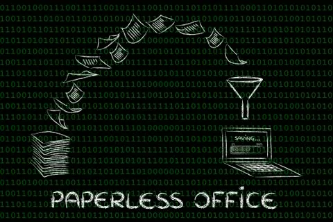 Paperless office: scanning documents and turning paper into data Stock Illustration